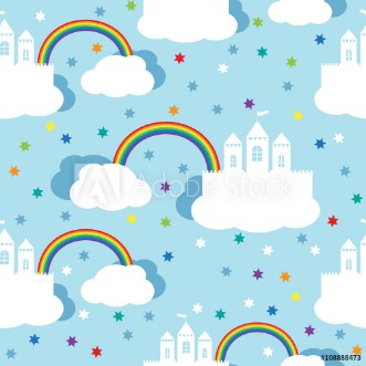 Bild på Seamless pattern with raindow castle and clouds